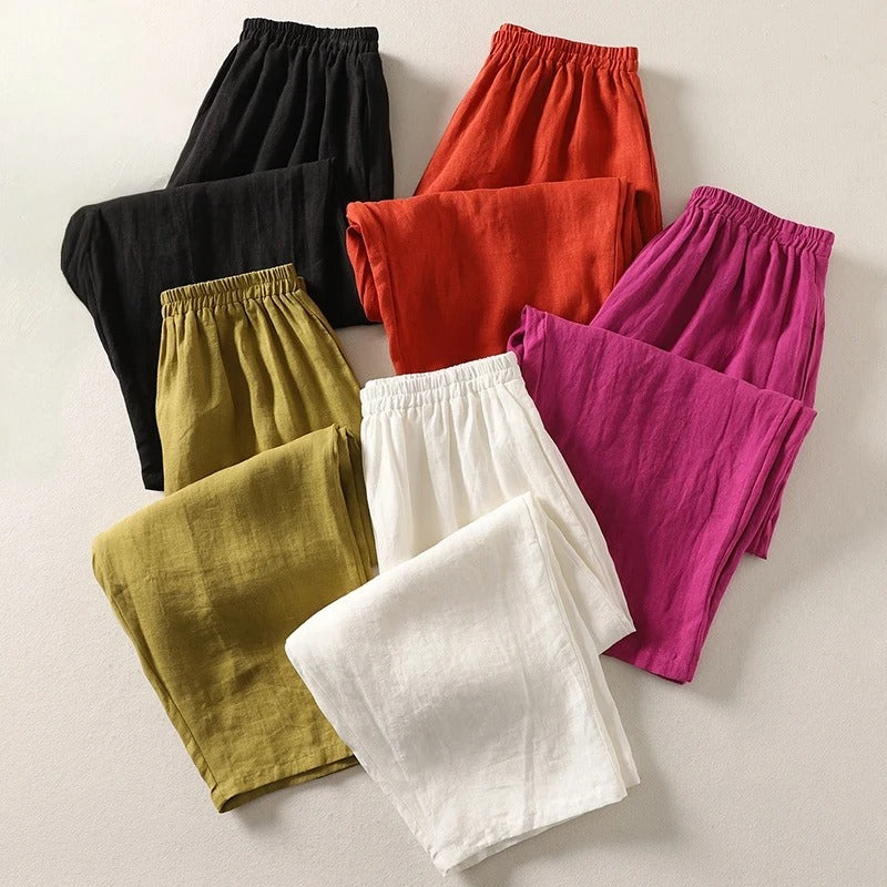 MARGHERITA – Pantaloni Donna a Gamba Larga con Elastico in Vita