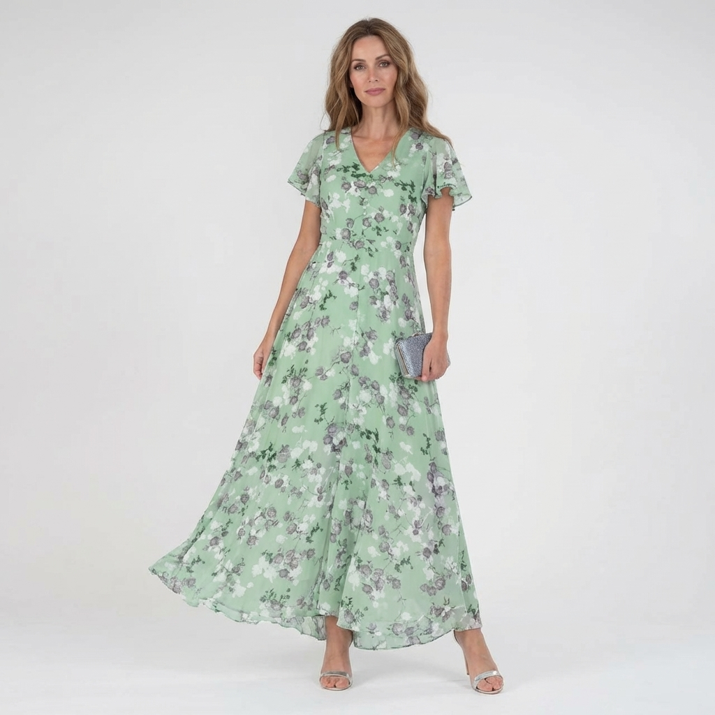 LEONORA – Vestito Lungo Donna in Chiffon con Stampa Floreale