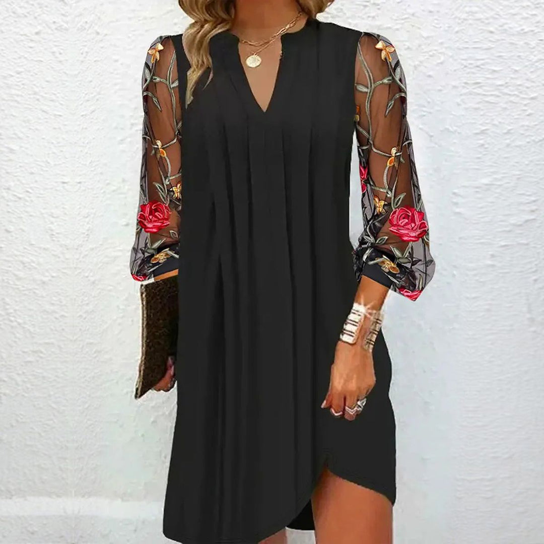 CAMILLA – Vestito Corto Donna con Maniche in Pizzo Ricamato