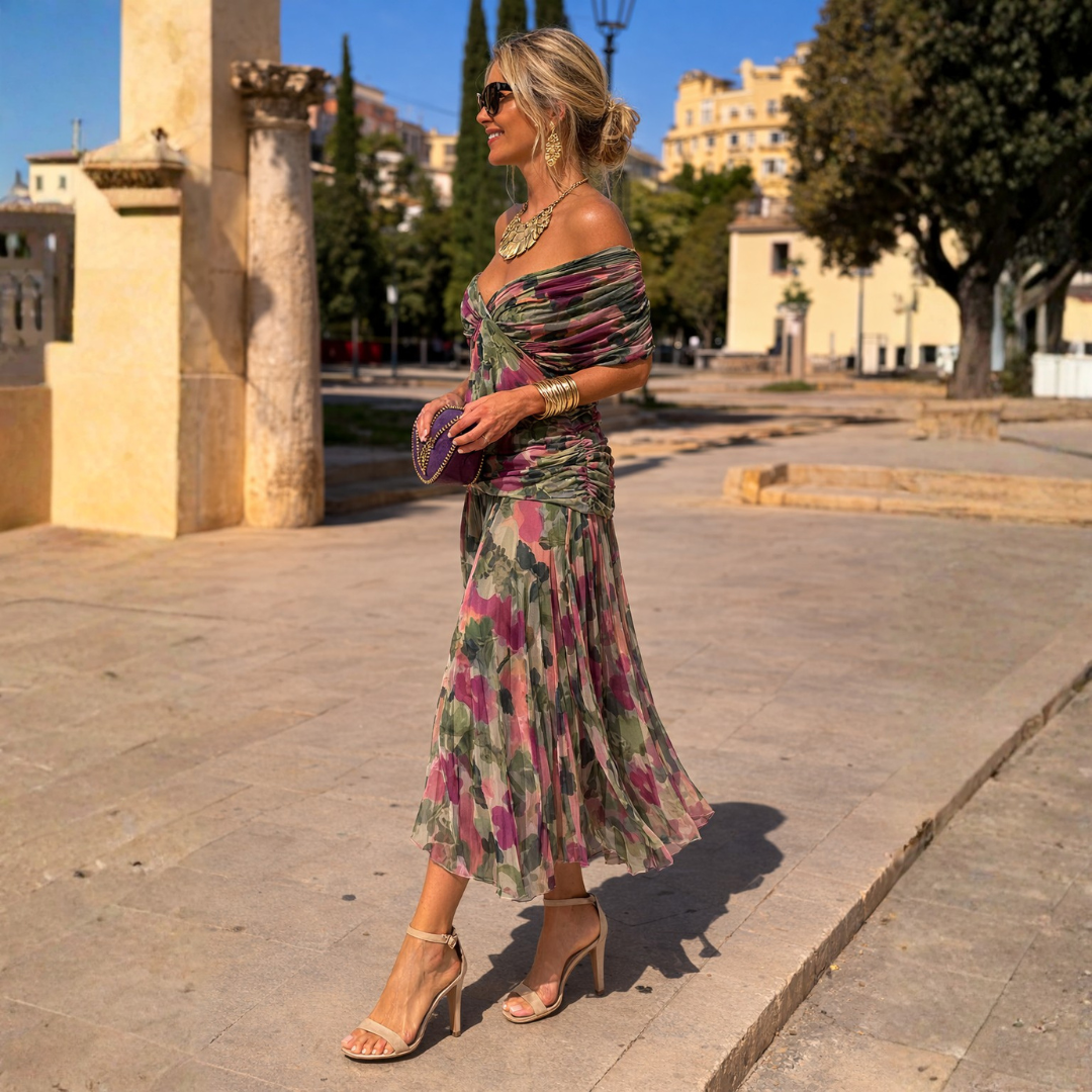 ROSSANA – Vestito Lungo Donna Off Shoulder in Chiffon