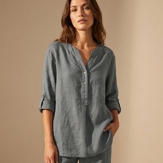 RAVENNA – Blusa Donna Oversize con Scollo a V e Bottoni