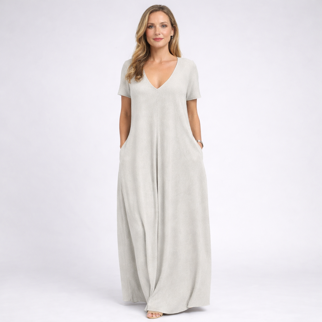 NAPOLI – Vestito Lungo Donna con Scollo a V e Tasche