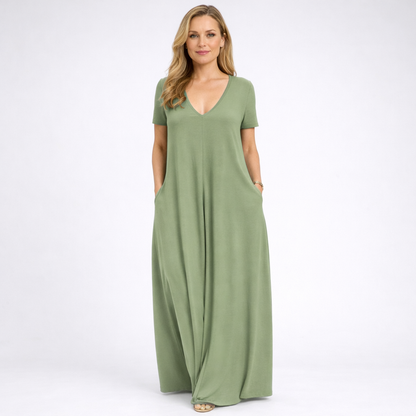 NAPOLI – Vestito Lungo Donna con Scollo a V e Tasche