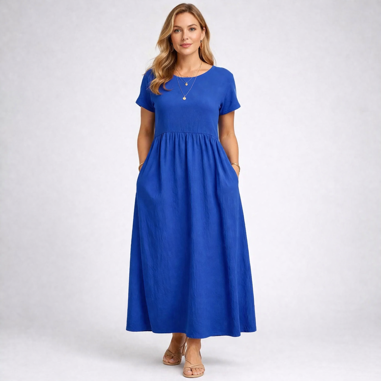 ANNALISA – Vestito Lungo Donna con Vita Arricciata