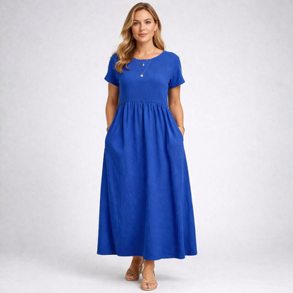 ANNALISA – Vestito Lungo Donna con Vita Arricciata