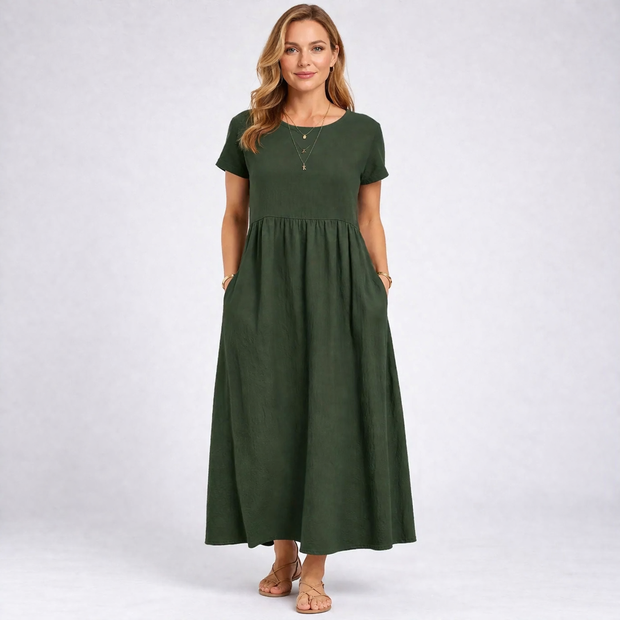 ANNALISA – Vestito Lungo Donna con Vita Arricciata