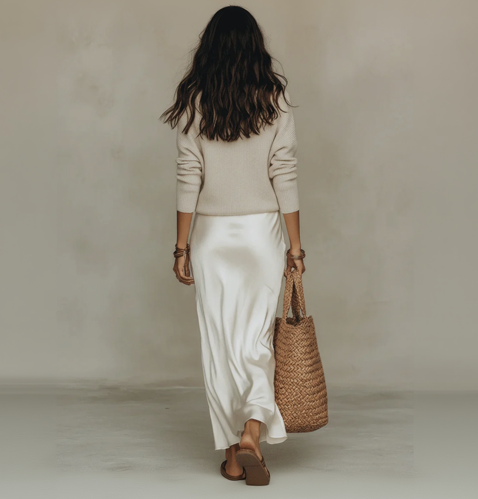 ANTONELLA – Abito Midi Satinato con Maglione Incluso