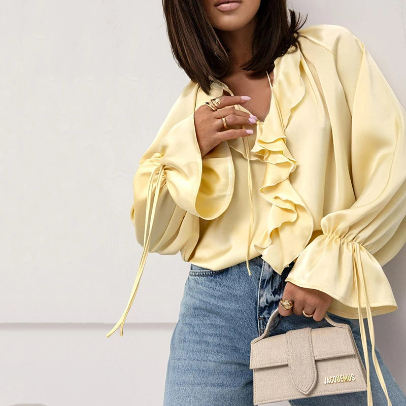 COMO – Blusa Donna in Raso con Volant