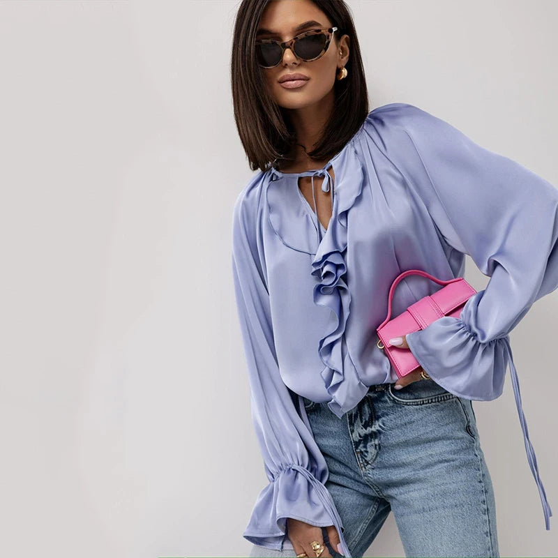COMO – Blusa Donna in Raso con Volant