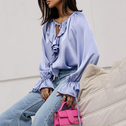 COMO – Blusa Donna in Raso con Volant