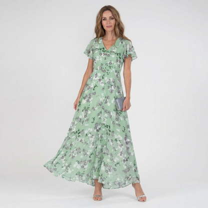 LEONORA – Vestito Lungo Donna in Chiffon con Stampa Floreale