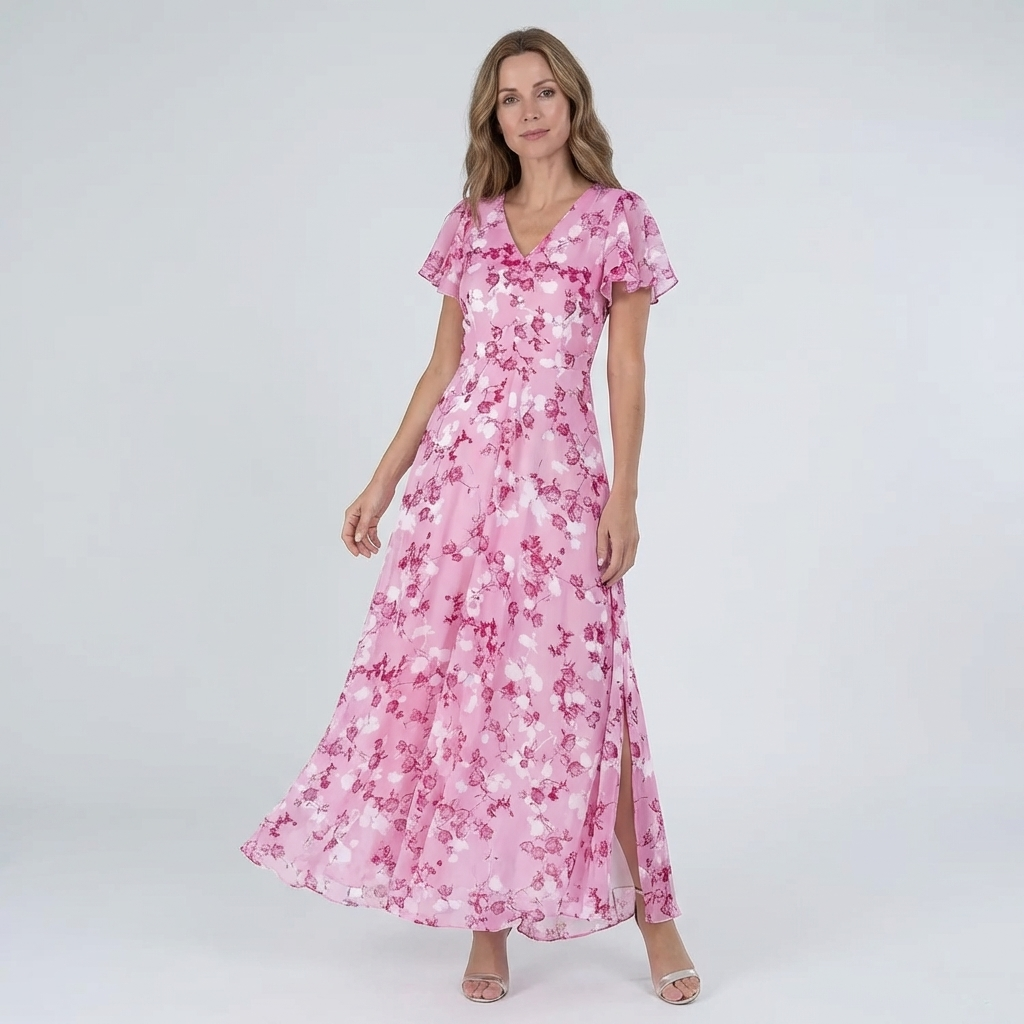 LEONORA – Vestito Lungo Donna in Chiffon con Stampa Floreale