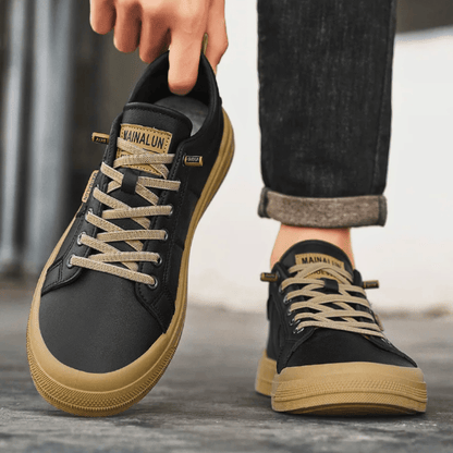 FILIPPO – Sneaker Uomo in Pelle Bianca con Dettagli Camel